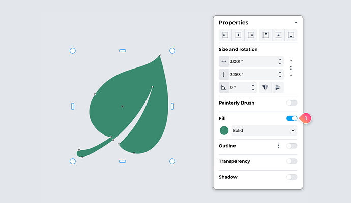 The <b>Properties</b> panel with Fill turned on