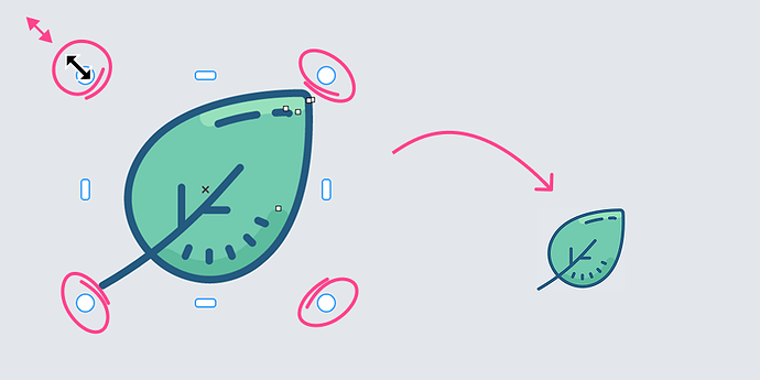 Drag the corner handles to resize an object proportionally.