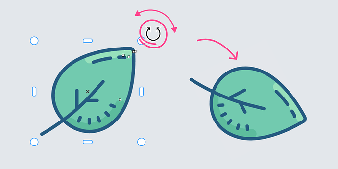 Hover near a corner handle and drag to rotate the object.