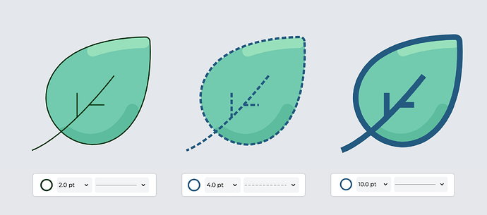 The same object with three different outline styles applied