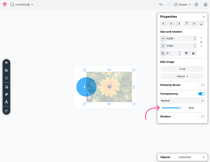 Adjust the transparency slider.