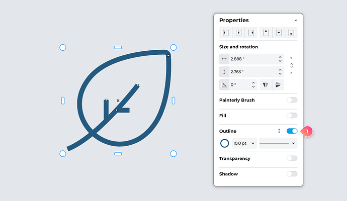 The <b>Properties</b> panel with Outline turned on